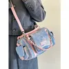 Evening Bags Women Blue Pink Tophandle Bag Large Capacity Girls Y2k Denim Boston Designer Crossbody Handbag Multipocket Tiedyed 230804