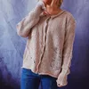 Chandails pour femmes 2023 personnalisé couleur unie trou creux simple boutonnage frisé tricoté col rond à manches longues pull Cardigan pull