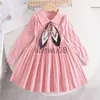 Girl's Dresses Girl's Knitting Wool Long Sleeve Dress Spring och Autumn New Lady Girl Baby Ruffle Lapel Sticked tröja Bow Tie Dress X0806