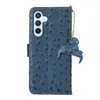 Magnetiskt äkta läderfoliotelefonfodral för iPhone 14 13 Pro Max Samsung Galaxy S23 Ultra S22 A25 A54 5G Google Pixel 8 8Pro 7A Sony Xperia 1 5 10 Ostrich Wallet Shell