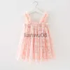 Abiti da ragazza Casual Fiori dorati Vestito da bretella per ragazze 2023 Vestito da compleanno per bambini dolce estivo Vestito da principessa in rete per foto pastorali per bambini x0806