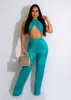 Women's Two Piece Pants Sexy Party Night Set For Women Co Ord Sets Summer Vacation Crop Top And Wide Leg Matching Club Outfits Chic