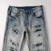 Designerkläder amires jeans denim byxor amies high street 6677 modemärke mens ljus blå hål lapp jeans ungdom smälta byxor526