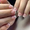 False Nails Glitter French Crystal Fashion Blue Pinstripes Full Cover Press On Detachable Long Ballerina Nail Tips DIY