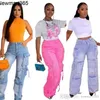 2023 New Designer Women Jeans Three-dimensional Multi Bag Denim Pants Casual Wide Leg Pants