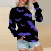 Women's Sweaters Athletic Jacket With Hood Women Long Sleeve Halloween Print Round Neck Casual Sweater Leopard Tops