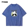 Camisetas masculinas Fygon Joint Panda T-shirt Algodão puro Roupas femininas Estampado estampado Lavado Estilo retrô Top gola redonda