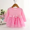 Girl Dresses 3-24M Baby Girls Dress Cotton Infant Clothing Kids Clothes Born Long Sleeves Flowers Party Princess NB Pink