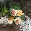 Decorative Flowers Pretty 5 Head Mixed Rose Hydrangea Leaf Bouquet Wedding Home Furnishing Bonsai Background Wall Decoration