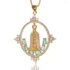 Anhänger Halsketten Jungfrau Maria Kreuz Exquisite vergoldete Wassertropfen Kubische Zirkon Halskette Für Frauen Christliche Religion Schmuck Geschenke