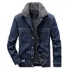 Herrjackor män last vinter varm denim fleece fodrad utomhus termiska jeans rockar storlek m-5xl vindbrytning