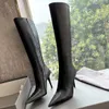 Witch 110mm Boot Black Dames lamsleren kniehoge laarzen zijrits schoenen spitse neus naaldhak hoge laars luxe ontwerpers schoen voor dames fabrieksschoeisel