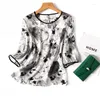 Women's T Shirts Silk Flower T-shirt Ladies Summer 2023 Printed Loose Tees Short Sleeves Satin Top Korean O-neck Clothing YCMYUNYAN