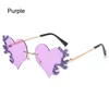 Sunglasses Retro Rimless Flame Heart For Women Trendy Bling Heart-shaped Sun Glasses Summer Beach Shades Party