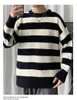 Herrtröjor 2023 Spring Striped Sticked tröja män Kvinnor Vintage Tate Loose Retro Jumper Pullover för daglig stickad