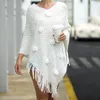 Kadın Sweaters Kadın Kazak Kılavuzu Örme Sonbahar Kış Şalları Bayanlar Beyaz Külot Şallı Out Giyim Cape Poncho Moda