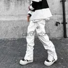 Jeans Masculino Novidades 2022 Branco Chic Hip Hop Calça Jeans Reta Luxuosa Tornozelo com Zíper Rua Principal Coreano Casual Solto Calças Jeans J230806