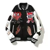 Mens Jackets High Street Color Block Graffiti Embroidery Baseball Jacket Leather Sleeve Woolen Patchwork Stand Oversized Winter Coats 230804