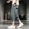 Männer Shorts Hosen Sommer Dünne Große Größe Drei Viertel Lose Harem Chinesischen Stil Einfarbig Sport Casual Hosen