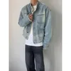 Heren Jassen Koreaanse High Street Stand Kraag Bomber Denim Jas Mannen Harajuku Multipockets Kwastje Jas Lente Herfst Casual Unisex 230804