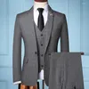 Men's Suits Grey Men Blazer Jacket Vest Pants Notched Lapel Wool Wedding Suit Three Pieces Groom Tuxedos 2023