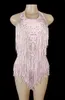 Vêtements de scène rose frange strass body robe de carnaval femmes danseur spectacle Costume Sexy fille tenue bal anniversaire