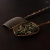 Tea Scoops Retro Green Scoop Bronze Chinese Spoons Copper Leaves Chooser Holder Kongfu Tools Accessories
