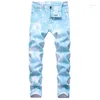 Dżinsy męskie 2023 Spring Fancy Color Black Printed Fashion Mash Snow Snow Plus Size Strase Pants Slim Denim High Street