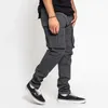 Men's Pants Mid-rise Elastic Waistband Drawstring Pockets Men Straight Leg Cargo Trousers