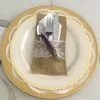Ensembles de vaisselle 100Pc toile de jute dentelle couverts pochette mariage rustique vaisselle couteau fourchette porte-sac toile de jute Jute décoration de table accessoires