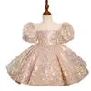 nouveau rose brillant robes de demoiselle d'honneur pure cou niveaux robe de bal petite bébé fille robes de mariée bling communion Pageant robes robes enfants fille Pageant robes