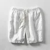 Shorts Masculinos Moda de Verão Masculino Cintura Elástica Algodão Linho Roupa de Casa Casual Respirável Cor Sólida Simples Solto Aconchegante Calça de Meio Comprimento