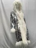 Women's Fur ZADORIN X-Long Shining Sequins Faux Jacket Women Colorful Hooded Sequined Long Coat Stage Party Costume Y2K