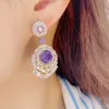 Dangle Earrings Luxury Geometry Water Drop Flower For Women Wedding Cubic Zircon CZ Dubai Bridal Tassels Earring Bohemia E7069