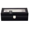 Watch Boxes Black Color 5 Slots Box Organizer For Men Pols Opbergtas Met Glazen Deksel Verjaardag Vrouwen