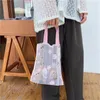 Sacos de compras transparentes bordados claros claros bolsas femininas simples ombro malha eco frutas saco bolsa para meninas
