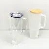 Gobelet en verre à sublimation UPS 32 oz 40 oz avec poignée couvercle en bambou tasses en verre transparent givré blanc grande capacité tasse à bière vin cola boisson tasse 8.6