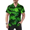 Camisas casuais masculinas Blusas para o Dia de São Patrício Masculino Sorte Dourado Verde Trevo de Quatro Folhas Trevo Verão Novidade Grande Camisa de Praia Presente