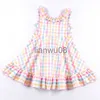 Flickans klänningar Girlymax Summer Easter Baby Girls Color Plaid Stripe Twirl Dress Boutique Clothes Milk Silk Ruffles Knäslängd ärmlös X0806