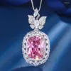 Collane con ciondolo EYIKA Splendida collana quadrata in pietra rosa blu cielo per le donne Gioielli in cristallo di fusione con connettore a farfalla in zircone