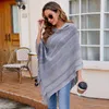 Halsdukar 2023 Autumn Winter Sticked Tassel Hooded Poncho Women Stripe Shawl Wrap Loose Pullover Scarf Female Sweater Cape Over Coat