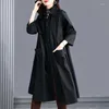 Damen-Trenchmäntel, koreanischer Mantel für Frauen, Frühling und Herbst, langer, lockerer Mantel, lässiger Turndown-Kragen, einreihiger Windjacke mit großer Tasche