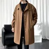 Trench da uomo Giacca a vento Tendenza autunno e inverno Stile giovane Uomo di media lunghezza Tinta unita Colletto alla coreana Giacca matura oversize