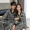 Vêtements de nuit pour femmes Couple printemps été pyjamas ensemble imprimé léopard 2 pièces à manches longues chemise pantalon amoureux ample sommeil costume pyjamas