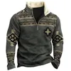 Herren Hoodies Vintage Muster Druck Patchwork Hoodie Männer Streetwear Casual Langarm Reißverschluss Umlegekragen Sweatshirts Mode Pullover