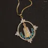 Anhänger Halsketten Jungfrau Maria Kreuz Exquisite vergoldete Wassertropfen Kubische Zirkon Halskette Für Frauen Christliche Religion Schmuck Geschenke