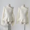 Pulls pour femmes Lauri Laki Beige col roulé pull en tricot femmes taille élastique pull Femme automne hiver hauts