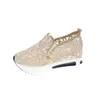 Klänningskor kvinnor sneakers kvinnliga casual kilskor paljett mesh andningsskor damer guld silver plattform höjd ökar tjocka skor j230806