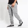Men's Pants Mid-rise Elastic Waistband Drawstring Pockets Men Straight Leg Cargo Trousers