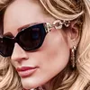 Zonnebril Groothandel Merk Designer Cat Eye Frame Vrouwen Funky Stijlvolle Lichtmetalen Ketting Temple Shades Zonnebril UV400 Retro Eyewear